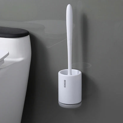 Minimalist white toilet brush with water-resistant silicone bristles and a no-splash cleaning head for effortless maintenance.

