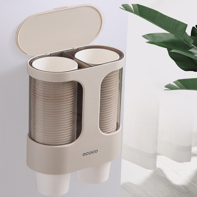 A two-chamber design allows for separate storage of different cup sizes or designs. Its transparent housing makes it easy to monitor the cup supply.