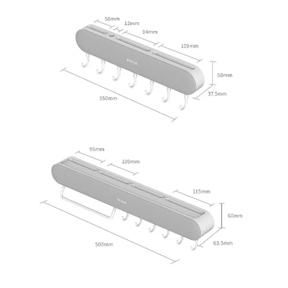 Black and white Ecoco wall-mounted organizers with magnetic strips and hooks, ideal for holding knives, utensils, and towels.

