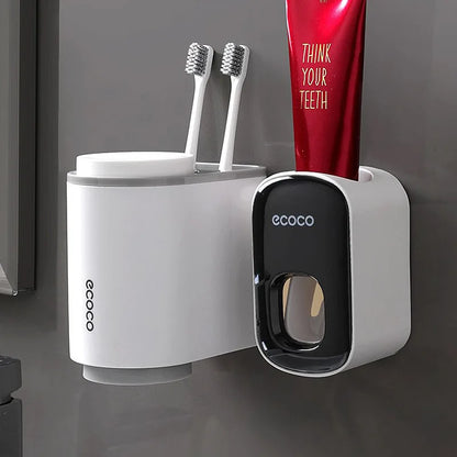 Set of two Ecoco bathroom cup holders with a detachable design, toothbrush storage, and waterproof construction.

