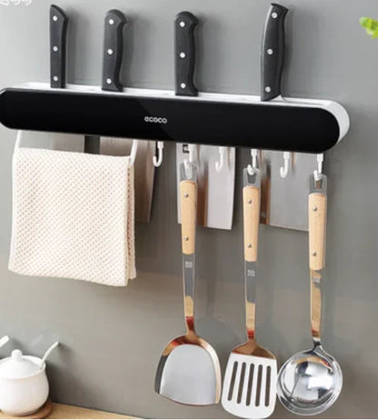 Modern Ecoco kitchen organizer with magnetic storage and hooks, ideal for knives, utensils, and towels in a compact design.

