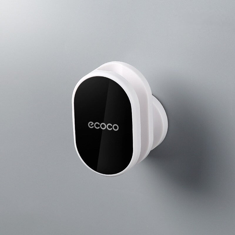 Dual Ecoco shower head holders in gray and black with a sturdy, waterproof, wall-mounted design for versatile bathroom use.

