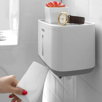 Ecoco toilet paper storage box with a push-button lid for dust-proof and hygienic bathroom use.

