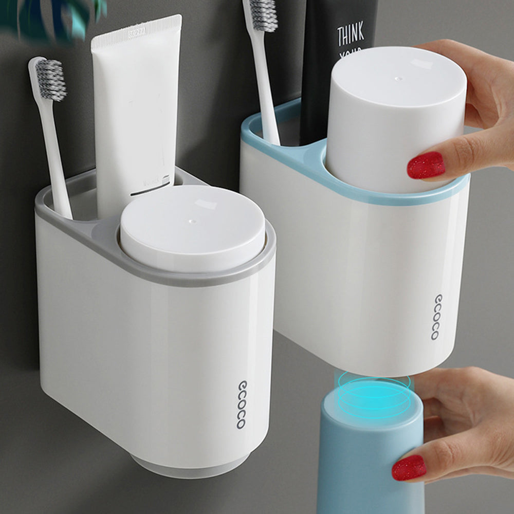 Modern Ecoco wall-mounted cup holder with an easy attachment mechanism for hygienic bathroom organization.

