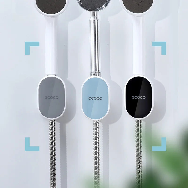 Light blue Ecoco shower head holder with a modern, waterproof, and adhesive wall-mount design for secure bathroom installation.

