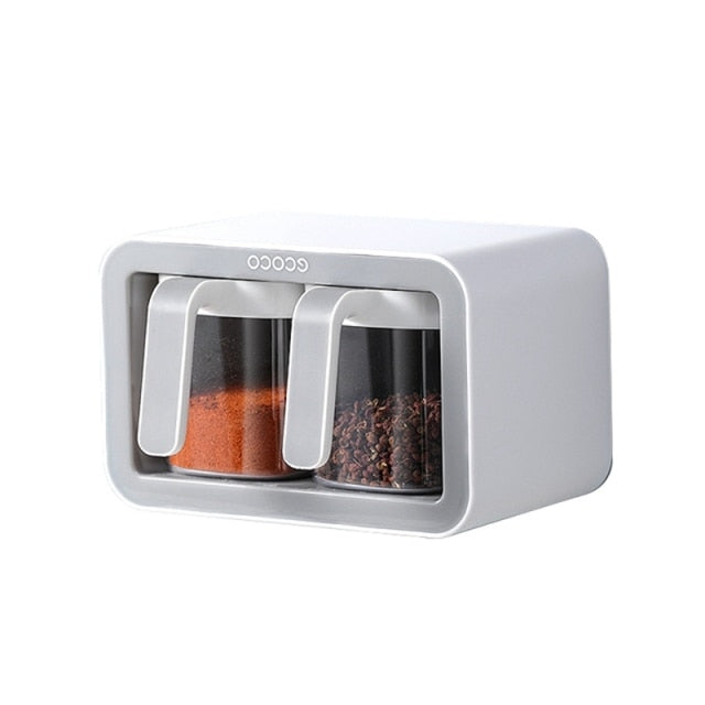 Sleek, wall-mounted spice organizer with double-layer design for efficient kitchen storage. Features ergonomic handles for easy access and a modern aesthetic.

