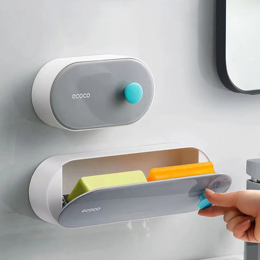 Multifunctional toothbrush holder with built-in toothpaste dispenser. Features a wall-mounted design, magnetic cups, and organized storage for a clutter-free bathroom.

