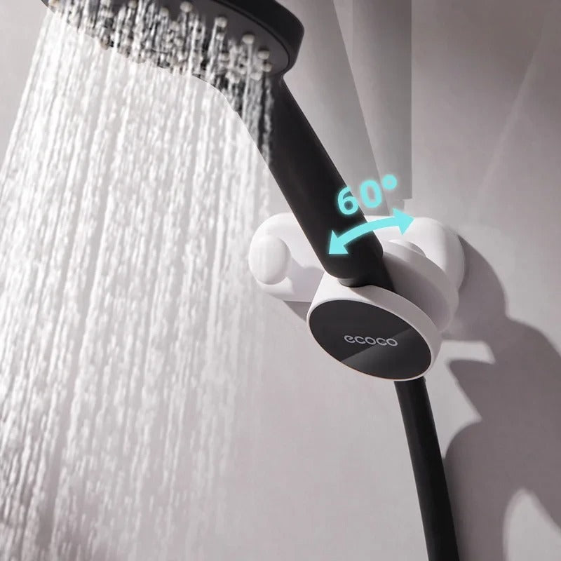 Compact black shower holder with a modern wall-mounted design, perfect for adjustable shower placement.

