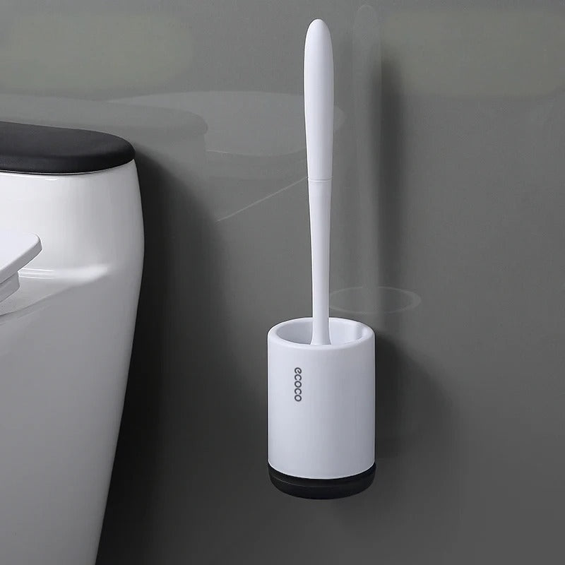 A stylish toilet brush with an ergonomic handle and a ventilated, detachable holder, ensuring a clean and odor-free bathroom.







