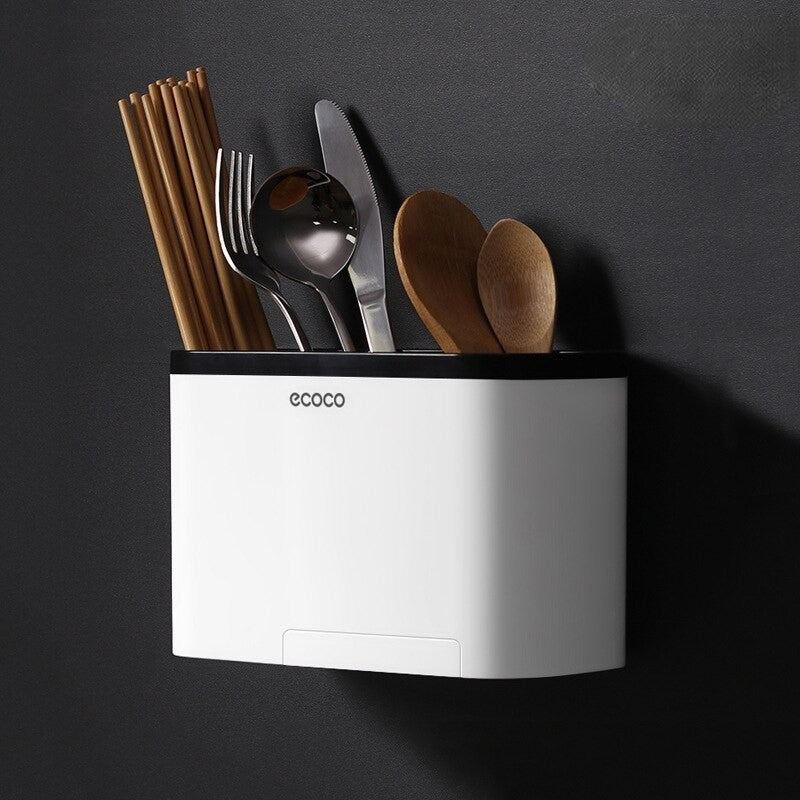 Streamline your kitchen setup with this modern organizer. Featuring slots for knives and hooks for towels or utensils, it ensures all your essentials are within easy reach.