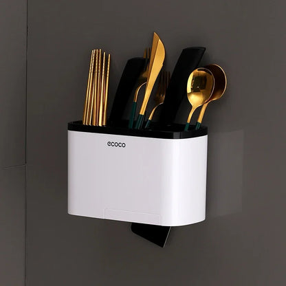 Save counter space and keep your kitchen organized with this multifunctional wall-mounted cutlery holder. Perfect for storing utensils, knives, and dish towels, while its sleek design complements any kitchen decor.